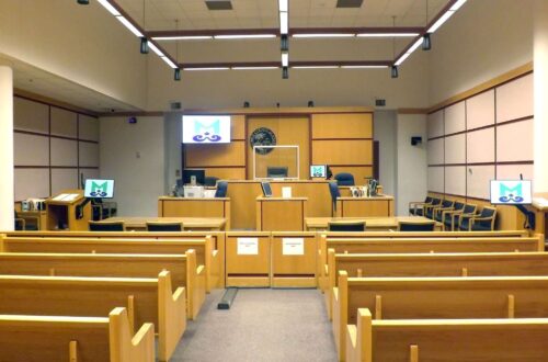 A Symetrix Radius NX 12×8 DSP and T-5 Glass touchscreen endpoints are part of a full audio-visual refresh of the municipal courtrooms in Mobile, Alabama.