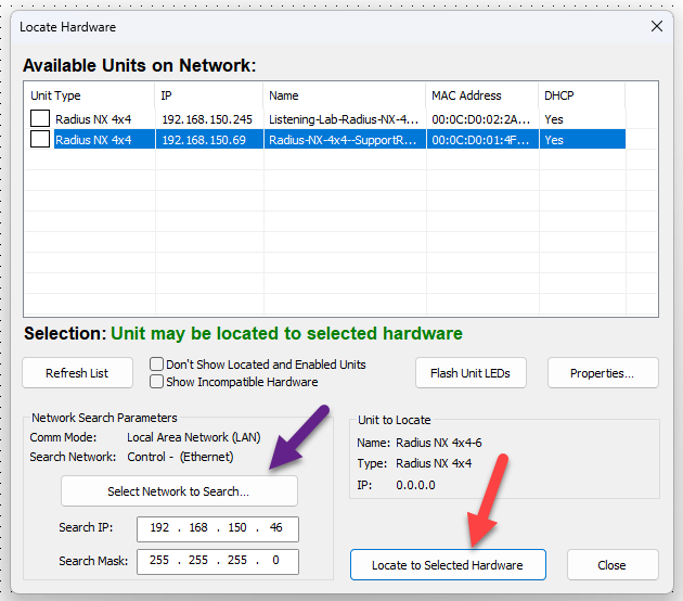 Locate hardware menu